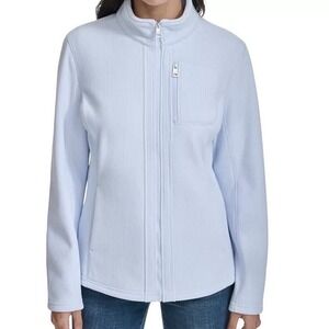 Andrew Marc Womens Light Blue Ribbed Fleece Full Zip Jacket Size Small